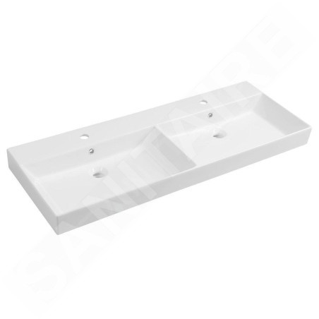 Sapho Kare - Double-lavabo 1200x455 mm, avec trop-plein, 2 trous pour robinet, blanc 17120