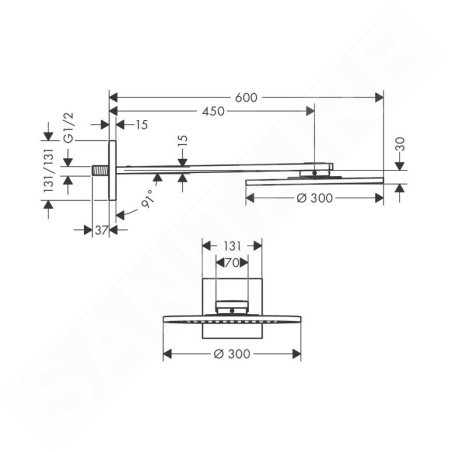Axor Programme de douche - Douche de tête 300 mm avec connexion, 2 jets, noir mat 35303670