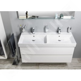 Sapho Kare - Double-lavabo 1200x455 mm, avec trop-plein, 2 trous pour robinet, blanc 17120
