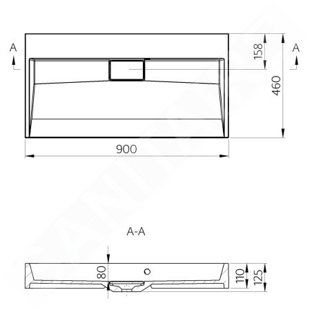 Sapho Amur - Lavabo 900x460 mm, sans trou pour robinet, blanc 55032-0
