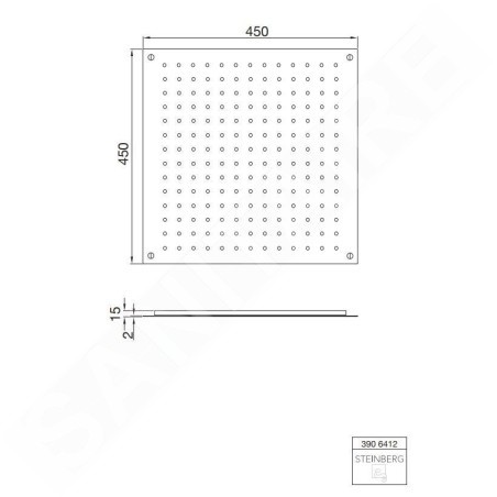 Steinberg 390 - Douche de tête, 450x450 mm, inox 390 6412