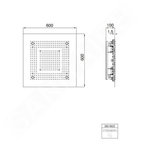 Steinberg 390 - Douche de tête, 600x600mm, 2 jets, éclairage LED, inox 390 6622