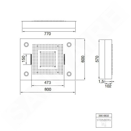 Steinberg 390 - Douche de tête, 600x800 mm, 3 jets, éclairage LED, inox 390 6832