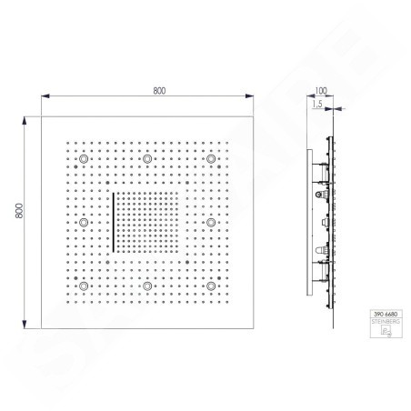 Steinberg 390 - Douche de tête, 800x800 mm, 3 jets, éclairage LED, noir 390 6680 S
