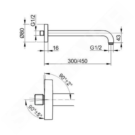 Keuco Accessoires de douche - Bras de douche, longueur 450 mm, nickel brossé 51688050400