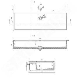 Sapho Quadrado - Lavabo à poser 960x440 mm, avec un trou pour robinet, granite noir AR466