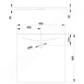 Bette Floor Side - Receveur de douche 90x90 cm, Anti-Slip Pro, ebano 3381-434AE