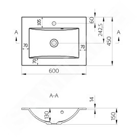 Sapho Yukon - Lavabo 600x450 mm, avec trop-plein, avec trou pour robinet, blanc YU060