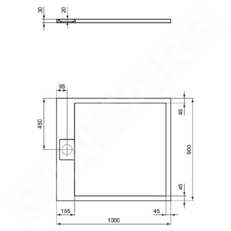 Ideal Standard i.Life - Receveur de douche 100x90 mm, Anti-Slip, gris T5231FS