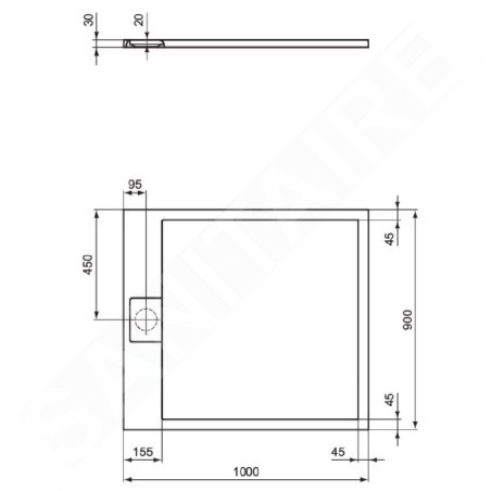 Ideal Standard i.Life - Receveur de douche 100x90 mm, Anti-Slip, noir T5231FV