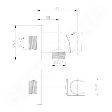 Sapho Douches - Coude mural avec support, doré 1205-09GB
