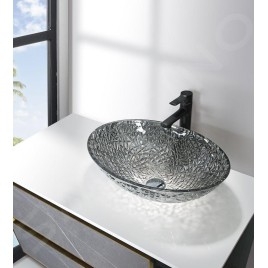 Sapho Beauty - Lavabo à poser, 500x360 mm, sans trop-plein, verre noir TY305SG