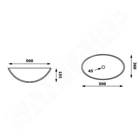 Sapho Beauty - Lavabo à poser, 500x360 mm, sans trop-plein, verre clair TY305CL