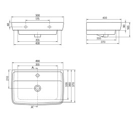 Aqualine Céramique - Lavabo 500x400 mm, avec trop-plein, trou pour robinet, blanc TU0350