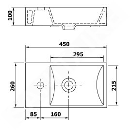 Sapho Small - Lave-mains Minos 450x260 cm, sans trop-plein, trou pour robinetterie à gauche, blanc 4757