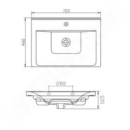 Aqualine Sava - Lavabo 700x460 mm, avec trop-plein, trou pour robinet, blanc 2070