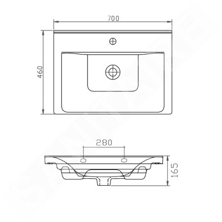 Aqualine Sava - Lavabo 700x460 mm, avec trop-plein, trou pour robinet, blanc 2070