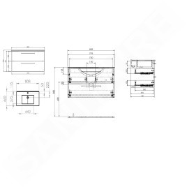 kielle Vega - Meuble avec lavabo, 80x50x46 cm, 2 tiroirs, blanc brillant 50018S80