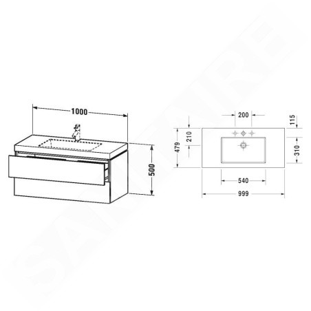 Duravit L-Cube - Meuble avec lavabo 500x1000x480 mm, 2 tiroirs, blanc mat LC6928O1818
