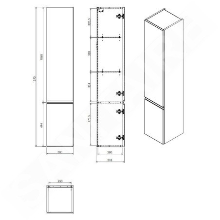 kielle Oudee - Armoire haute à suspendre, 157x30x32 cm, blanc brillant 50202010