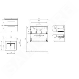 kielle Vega - Meuble avec lavabo, 60x50x46 cm,2 tiroirs, blanc brillant 50018S60