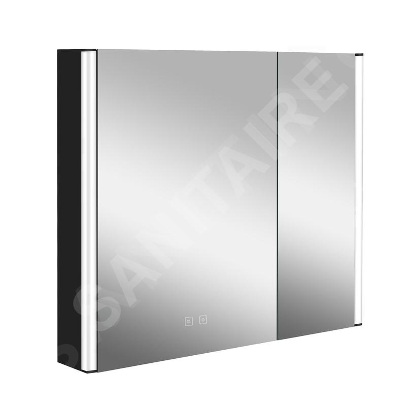 kielle Arkas I - Armoire à miroir avec éclairage LED, chauffage et port USB, 80x70x13 cm, noir mat 50111814