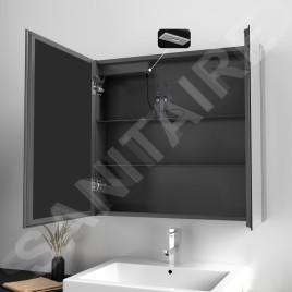 kielle Arkas I - Armoire à miroir avec éclairage LED, chauffage et port USB, 80x70x13 cm, noir mat 50111814