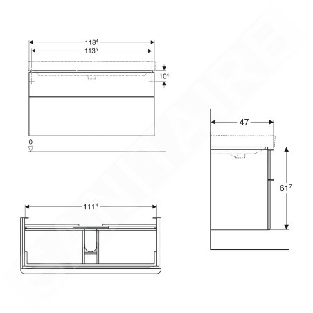 Geberit Smyle Square - Meuble pour lavabo, 1184x470x617 mm, 2 tiroirs, lave 500.355.JK.1