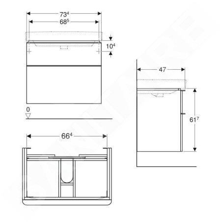 Geberit Smyle Square - Meuble pour lavabo, 734x470x617 mm, 2 tiroirs, blanc brillant / blanc mat 500.353.00.1