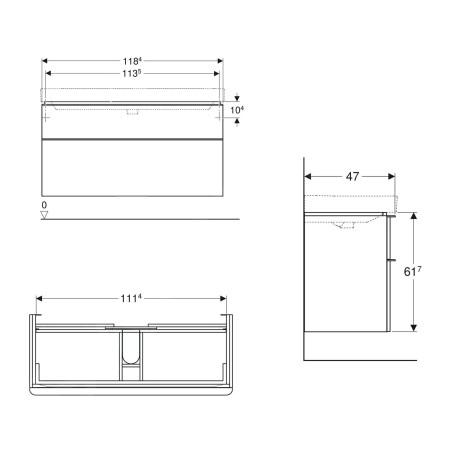 Geberit Smyle Square - Meuble pour lavabo, 1184x470x617 mm, 2 tiroirs, sable gris 500.355.JL.1
