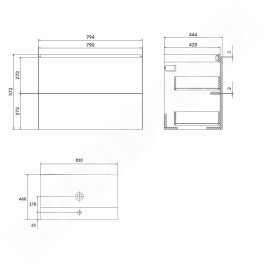 kielle Arkas I - Meuble avec lavabo, 80x57x44 cm, 2 tiroirs, gris 50011S82