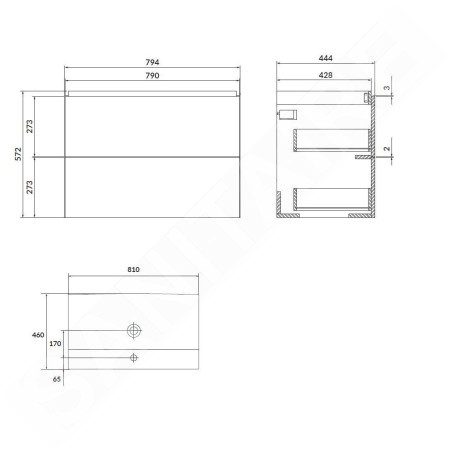 kielle Arkas I - Meuble avec lavabo, 80x57x44 cm, 2 tiroirs, gris 50011S82