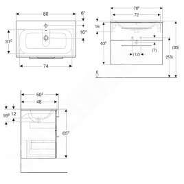 Geberit Selnova Square - Meuble-vasque 635x788x480 mm, avec vasque, 2 tiroirs, gris velouté mat 501.241.00.1