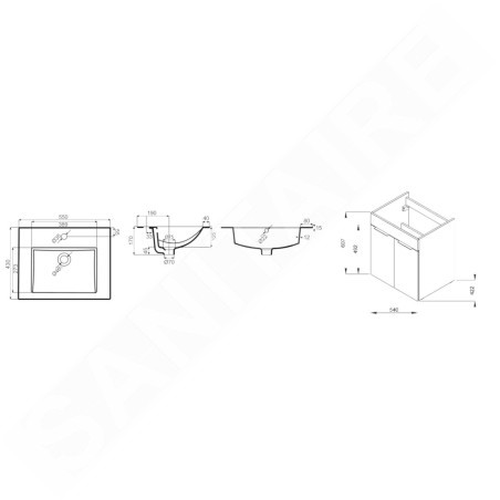 Jika Cube - Meuble avec lavabo 55x43x61 cm, frêne H4536121765141