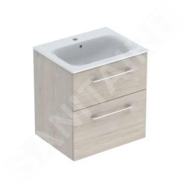 Geberit Selnova Square - Meuble-vasque 635x588x480 mm, avec vasque, 2 tiroirs, noyer clair hickory 501.239.00.1