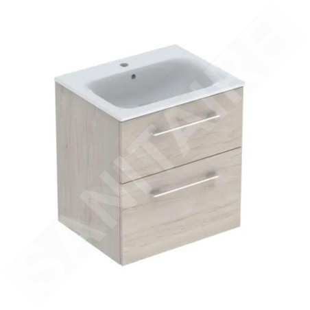 Geberit Selnova Square - Meuble-vasque 635x588x480 mm, avec vasque, 2 tiroirs, noyer clair hickory 501.239.00.1