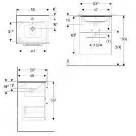 Geberit Selnova Square - Meuble-vasque 635x538x480 mm, avec vasque, 2 tiroirs, blanc brillant 501.232.00.1