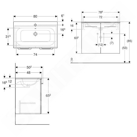 Geberit Selnova Square - Meuble-vasque 635x788x480 mm, avec vasque, 2 portes, noyer clair hickory 501.259.00.1