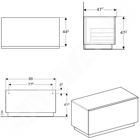 Geberit iCon - Meuble latéral 890x472 mm avec tiroirs, blanc mat 841090000