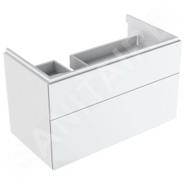 Geberit Xeno 2 - Meuble sous lavabo 900 mm avec plage de dépose, tiroir avec luminaire LED, blanc poli 500.515.01.1