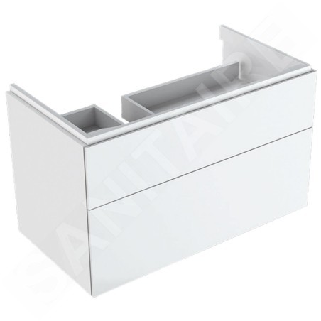 Geberit Xeno 2 - Meuble sous lavabo 900 mm avec plage de dépose, tiroir avec luminaire LED, blanc poli 500.515.01.1
