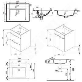 Jika Cube - Meuble avec lavabo, 440x422x607 mm, 2 tiroirs, blanc H4536221763001
