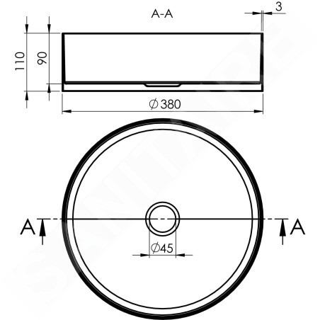 Sapho Aurum - Vasque à poser, diamètre 380 mm, sans trop-plein, or mat AU201