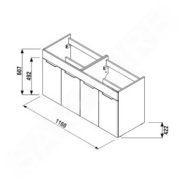 Jika Cube - Meuble avec double évier, 1180x422x622 mm, blanc H4536611763001