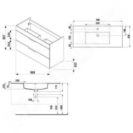 Jika Cube - Meuble avec lavabo, 980x422x622 mm, blanc H4536521763001