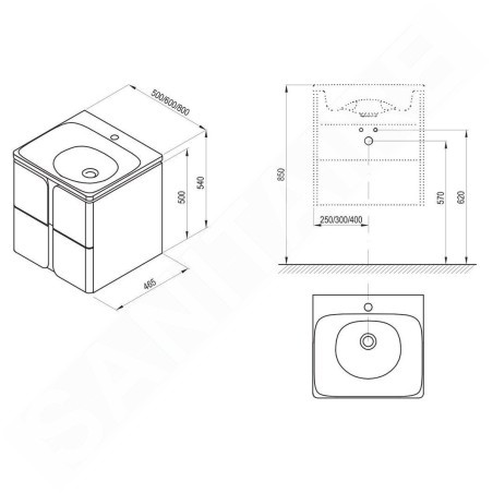Ravak Balance - Meuble sous lavabo 500x500x465 mm, blanc/graphite X000001365