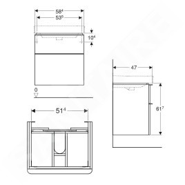 Geberit Smyle Square - Meuble pour lavabo, 584x470x617 mm, 2 tiroirs, blanc brillant / blanc mate 500.352.00.1