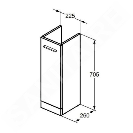 Ideal Standard i.Life A - Meuble de lavabo, 225x260x705 mm, 1 porte, blanc mat T5266DU
