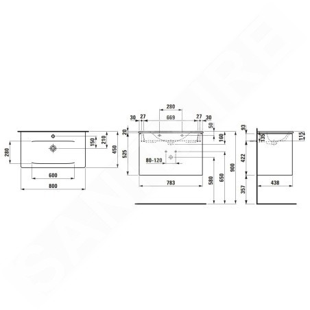 Laufen Palace - Meuble avec lavabo, 53x78x44 cm, 2 tiroirs, blanc mat H8617052601041