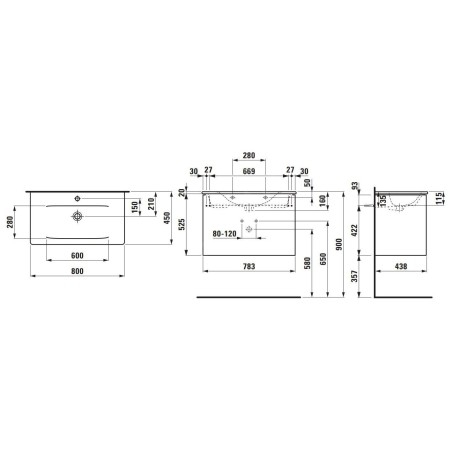 Laufen Palace - Meuble avec lavabo, 53x78x44 cm, 2 tiroirs, gris H8617052661041